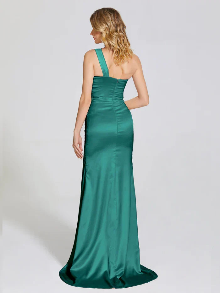 Trumpet One-Shoulder Sleeveless Zipper Up Sweep/Brush Train Prom Dress