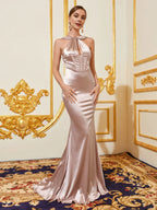 Mermaid Halter Neck Sleeveless Backless Floor-Length Prom Dress