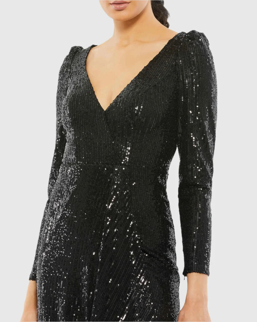 Sheath V Neck Long Sleeve Zipper Up Floor-Length Prom Dress