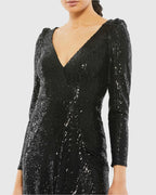 Sheath V Neck Long Sleeve Zipper Up Floor-Length Prom Dress