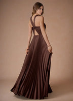 Twist Halter Satin A Line Cut Out Back Pleated Skirt High Slit Floor Length Hot sale Prom Dress