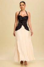 Two Tone A Line Halter Neck Sleeveless Bow Back Floor Length Hot sale Prom Dress