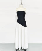Two Tone Showstopping Strapless Prom Dress With High Slit Floor Length Black White Evening Gown For Prom Goers