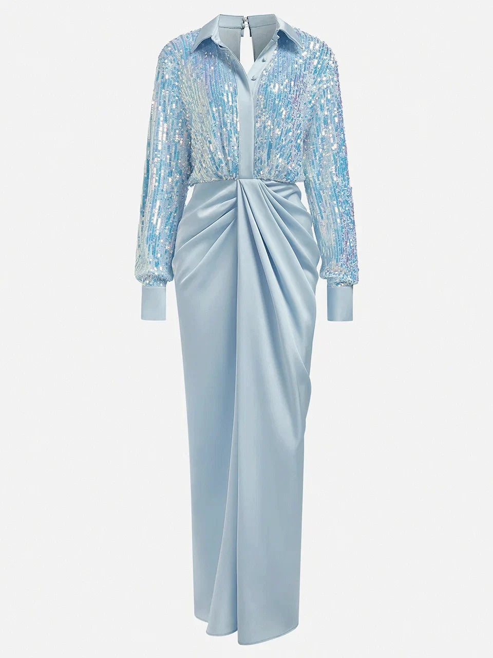 Unique Sheath V Neck Long Sleeve Keyhole Floor-Length Prom Dress
