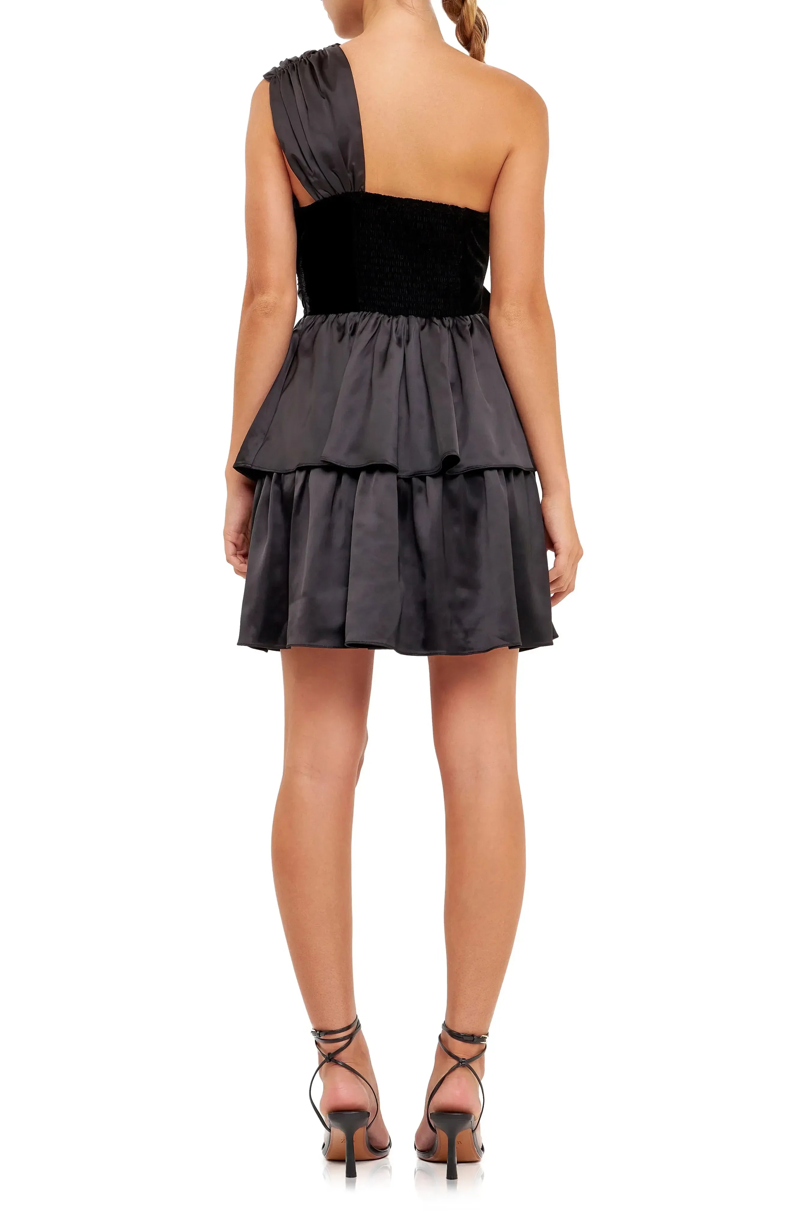Unique Tiered One Shoulder Short Sleeve Open Back Short Length Homecoming Dress