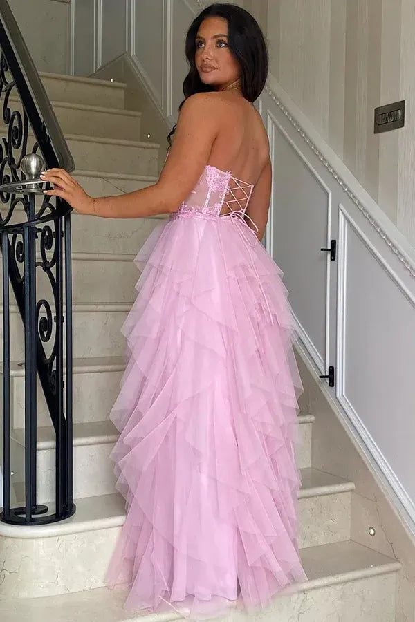 Unique A-Line Corset Sleeveless Appliques Floor Length Prom Dress