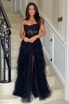 Unique A-Line Corset Sleeveless Appliques Floor Length Prom Dress
