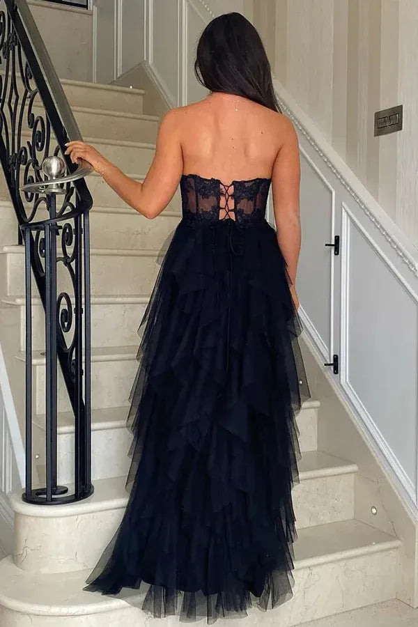 Unique A-Line Corset Sleeveless Appliques Floor Length Prom Dress