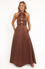 Unique A-Line Halter Neck Sleeveless Floor-Length Prom Dress