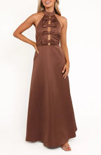 Unique A-Line Halter Neck Sleeveless Floor-Length Prom Dress