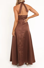Unique A-Line Halter Neck Sleeveless Floor-Length Prom Dress