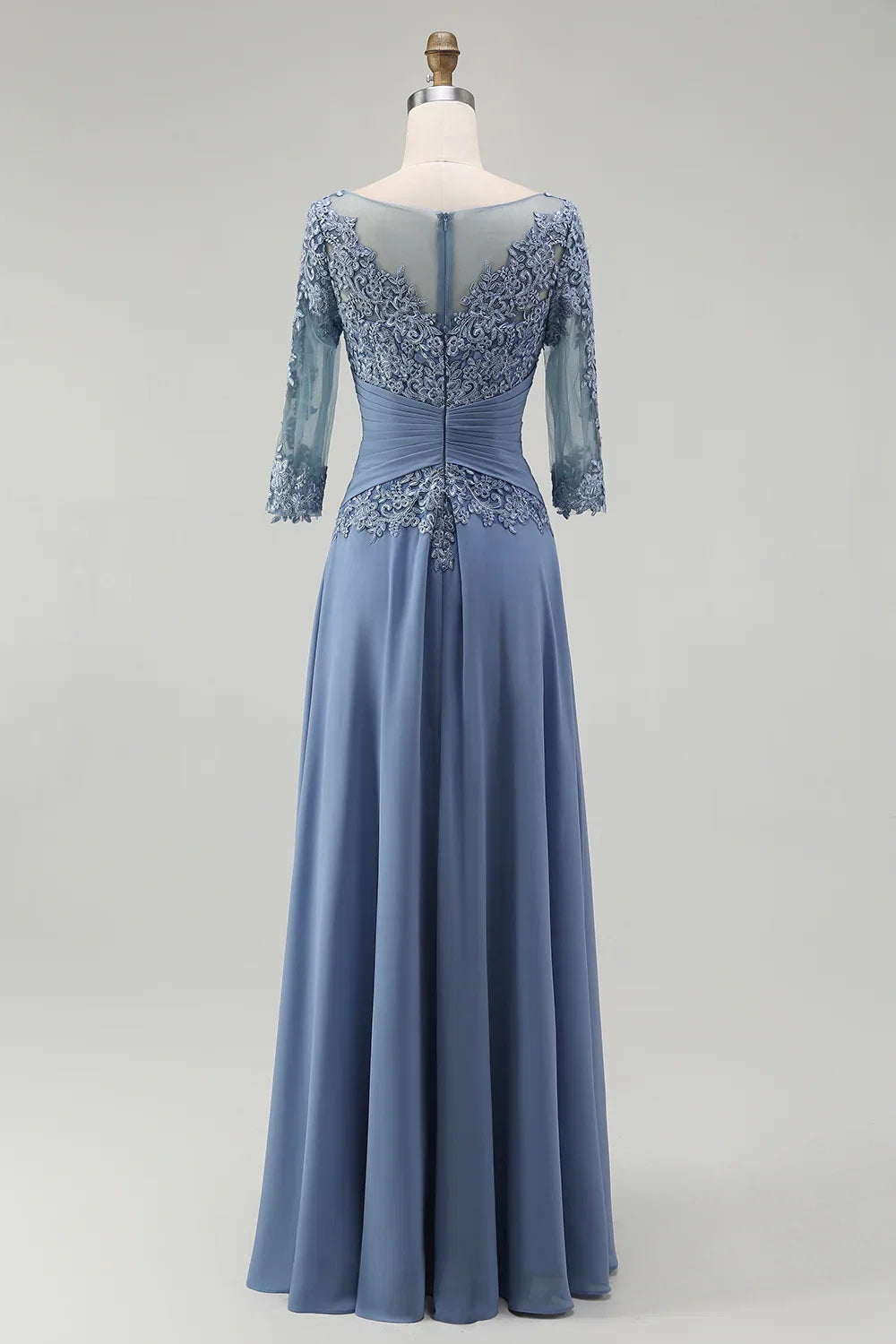 Unique A-Line Illusion Neck Long Sleeve Zipper Up Floor-Length Mother of the Bride Dress