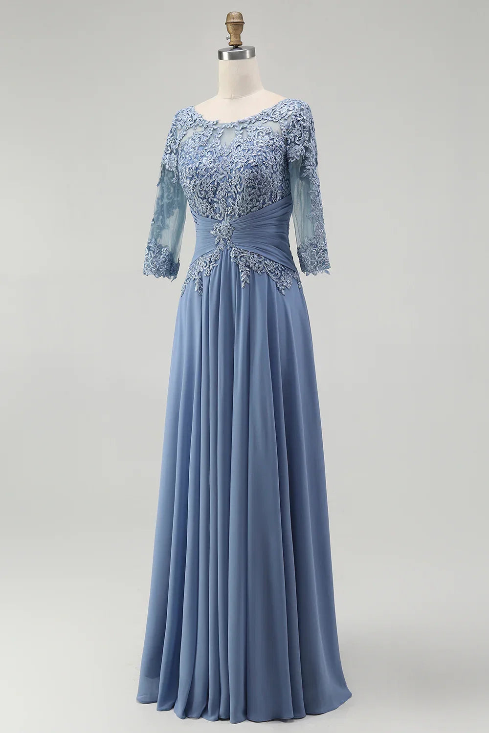 Unique A-Line Illusion Neck Long Sleeve Zipper Up Floor-Length Mother of the Bride Dress