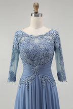 Unique A-Line Illusion Neck Long Sleeve Zipper Up Floor-Length Mother of the Bride Dress