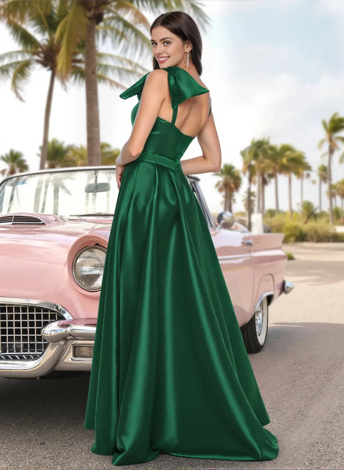 Unique A-Line One-Shoulder Sleeveless Split Floor-Length Prom Dress