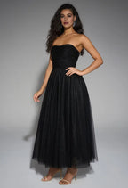 Unique A-Line Straight Neck Sleeveless Backless Ankle Length Prom Dress