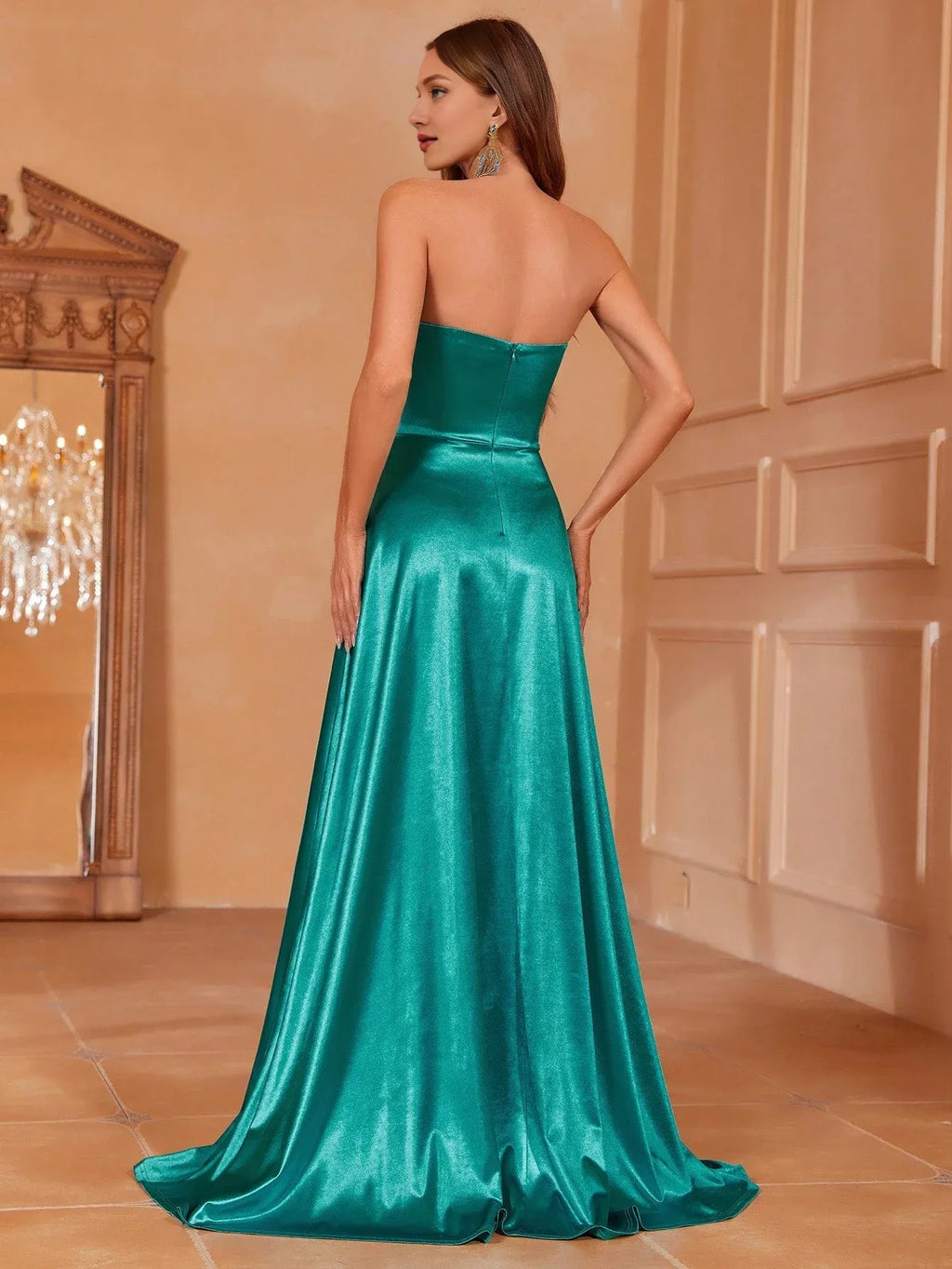Unique A-Line Strapless Sleeveless Zipper Up Floor-Length Prom Dress