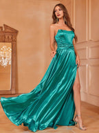 Unique A-Line Strapless Sleeveless Zipper Up Floor-Length Prom Dress