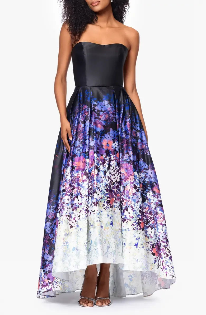 Unique A-Line Strapless Sleeveless Zipper Up High Low-Length Prom Dress
