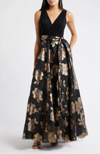 Unique A-Line V Neck Sleeveless V Back Floor-Length Prom Dress