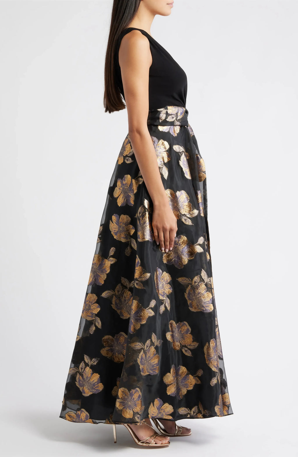Unique A-Line V Neck Sleeveless V Back Floor-Length Prom Dress