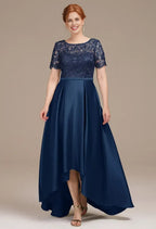 Unique A-line Bateau Neck Short Sleeves Pleated Ankle Length Mother of the Bride Dress