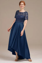 Unique A-line Bateau Neck Short Sleeves Pleated Ankle Length Mother of the Bride Dress