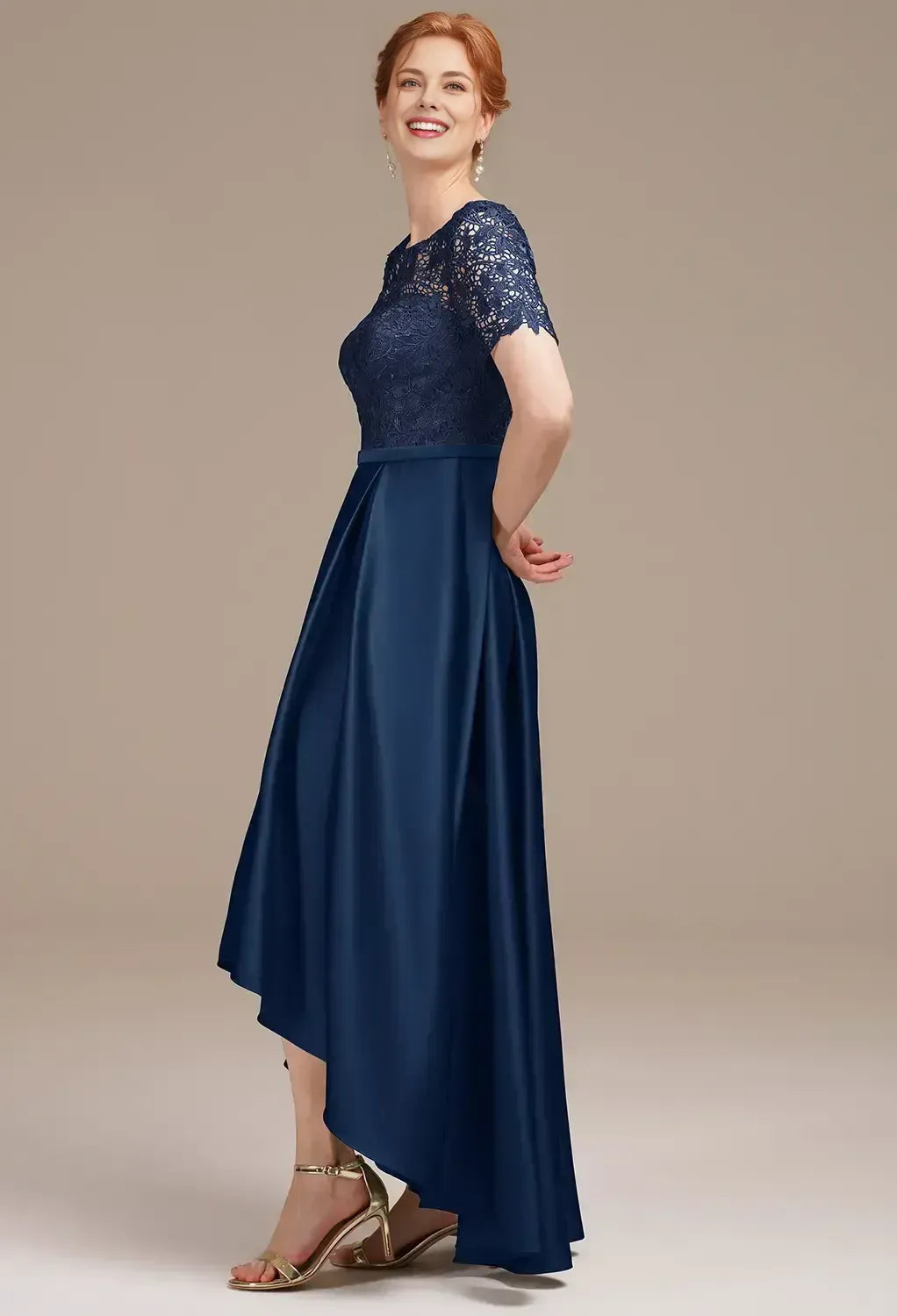 Unique A-line Bateau Neck Short Sleeves Pleated Ankle Length Mother of the Bride Dress