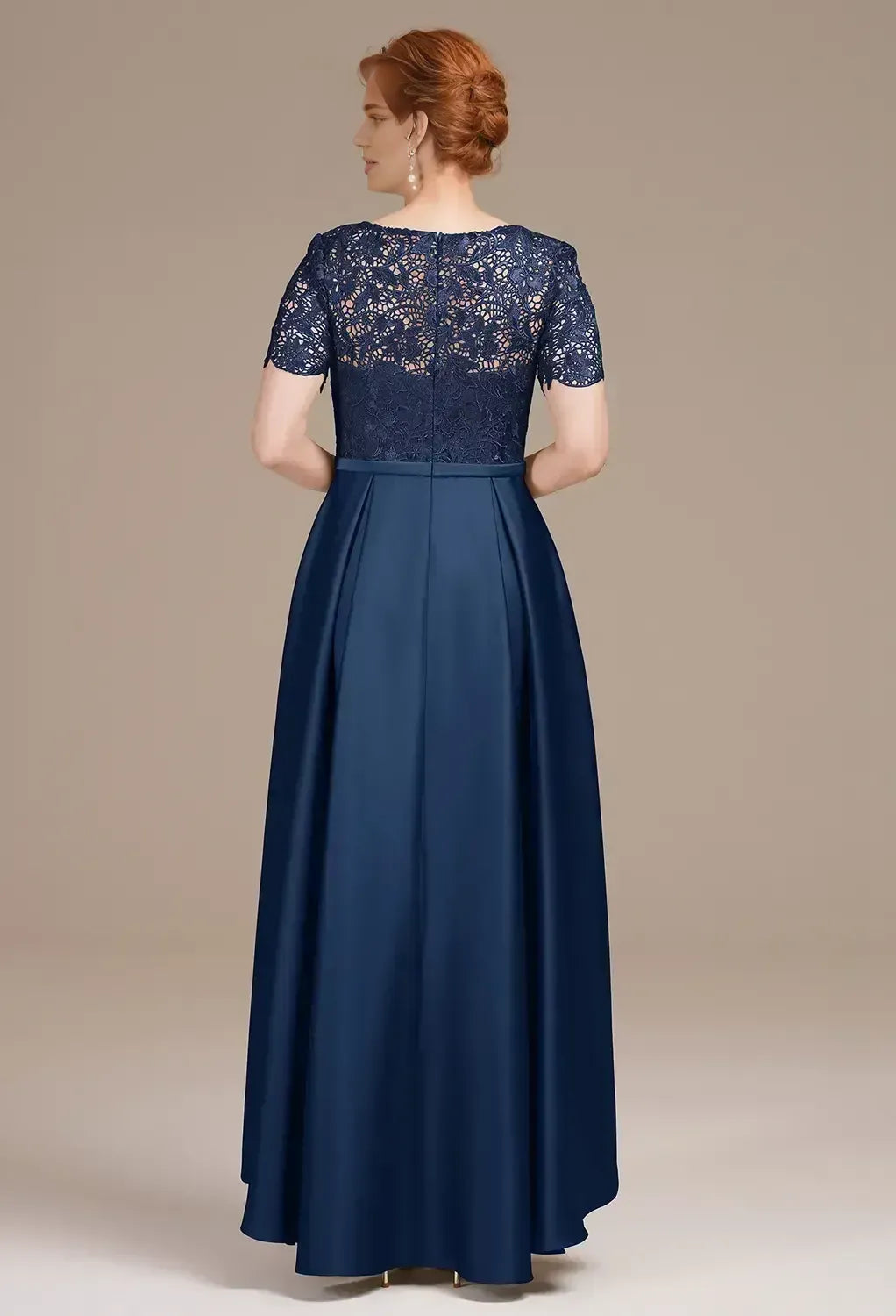 Unique A-line Bateau Neck Short Sleeves Pleated Ankle Length Mother of the Bride Dress