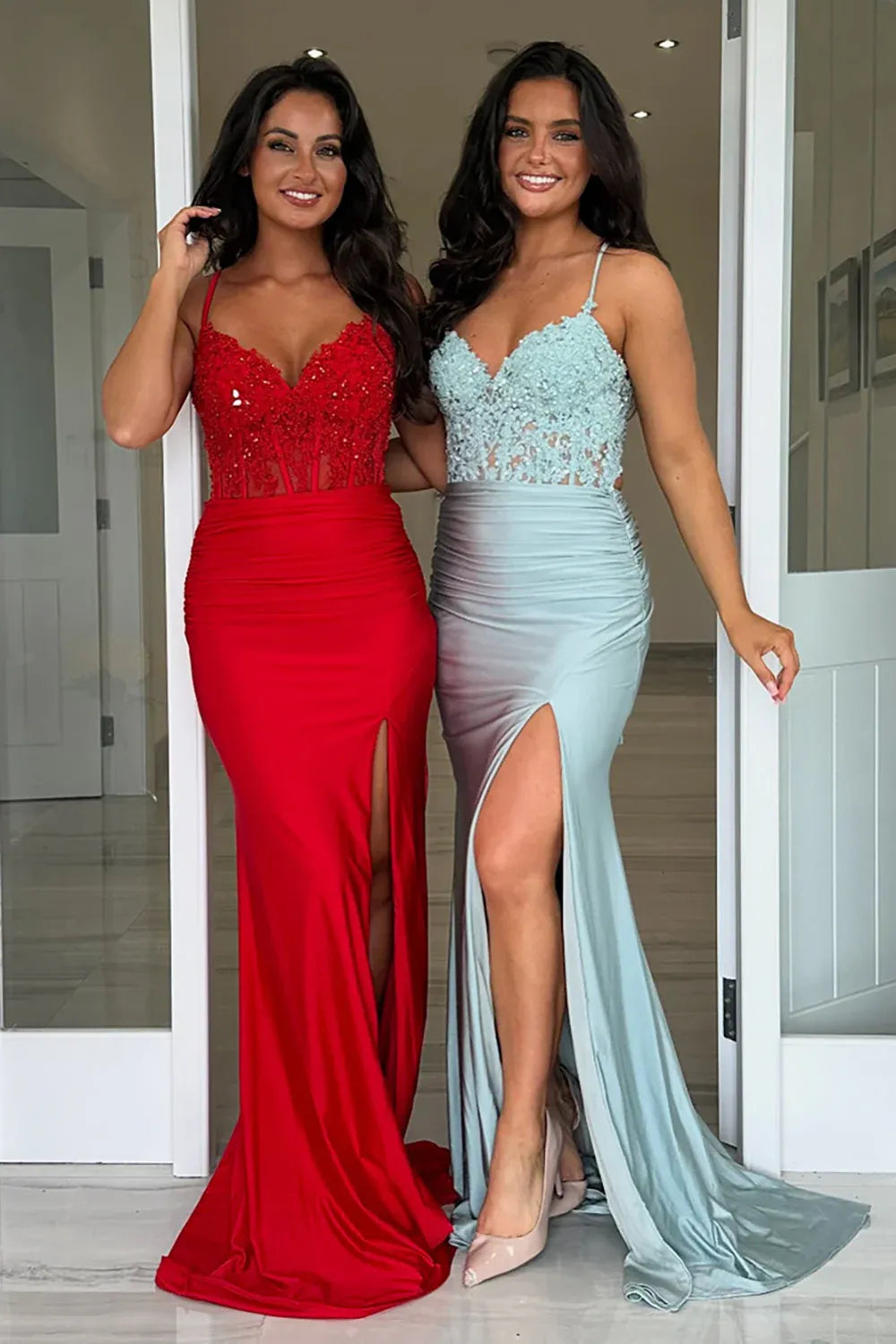 Unique Mermaid Corset Sleeveless Slit Sweep Train Prom Dress