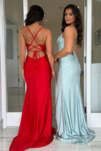 Unique Mermaid Corset Sleeveless Slit Sweep Train Prom Dress