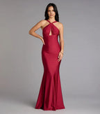 Unique Mermaid Halter Neck Sleeveless Up Sweep/Brush Train Prom Dress