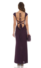 Unique Sheath/Column Cowl Neck Cap Sleeve Open Back Up Floor-Length Prom Dress