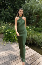Sheath Halter Neck Sleeveless Floor-Length Prom Dress