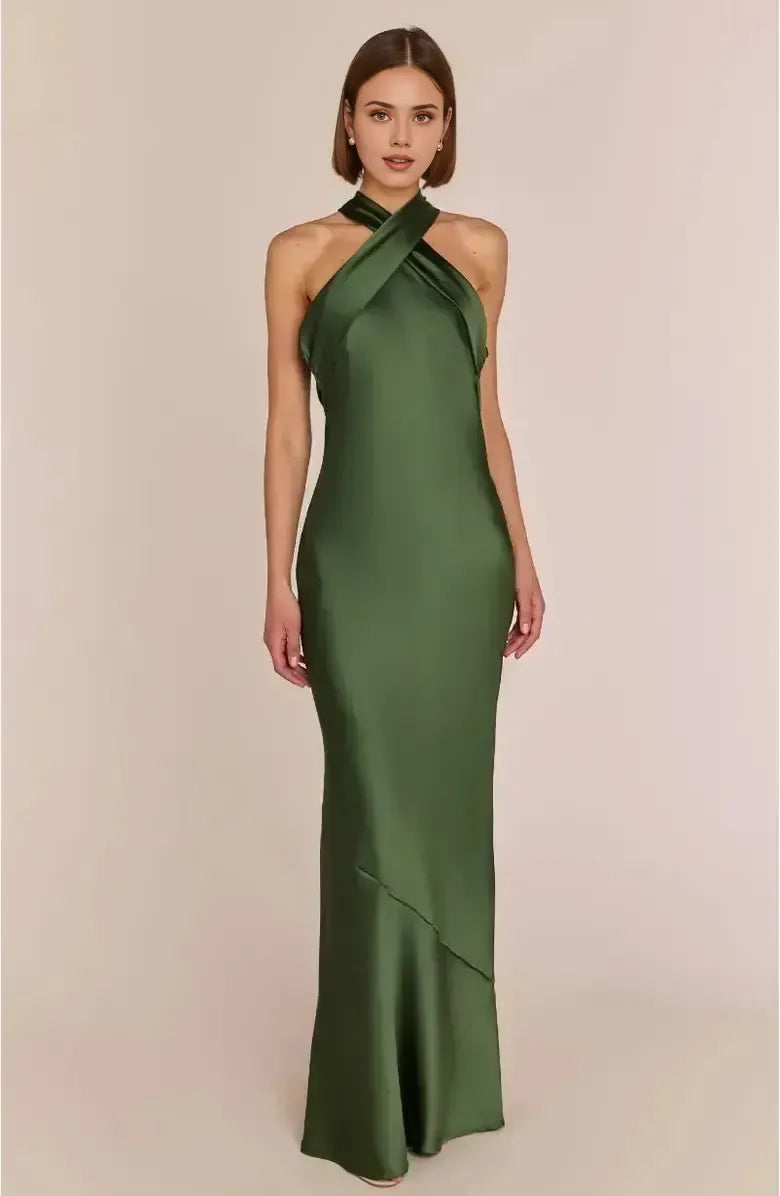 Sheath Halter Neck Sleeveless Floor-Length Prom Dress