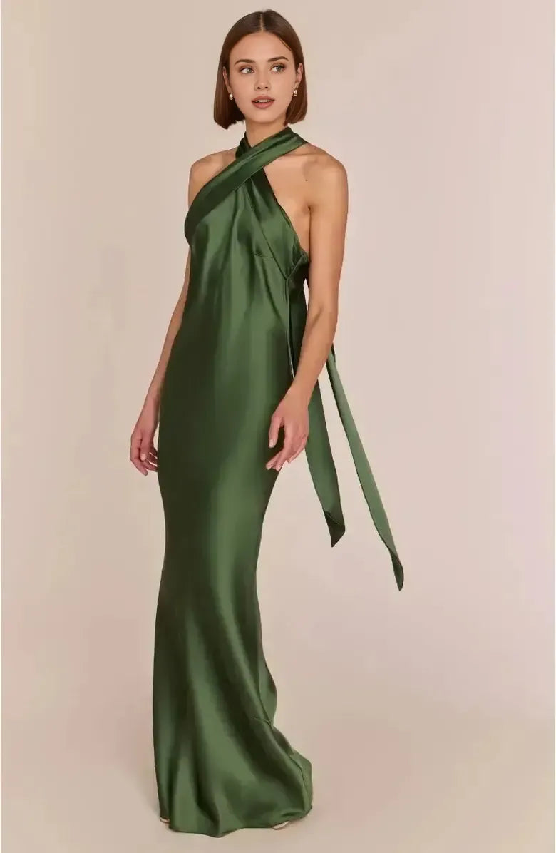 Sheath Halter Neck Sleeveless Floor-Length Prom Dress