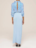 Unique Sheath V Neck Long Sleeve Keyhole Floor-Length Prom Dress