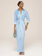 Unique Sheath V Neck Long Sleeve Keyhole Floor-Length Prom Dress