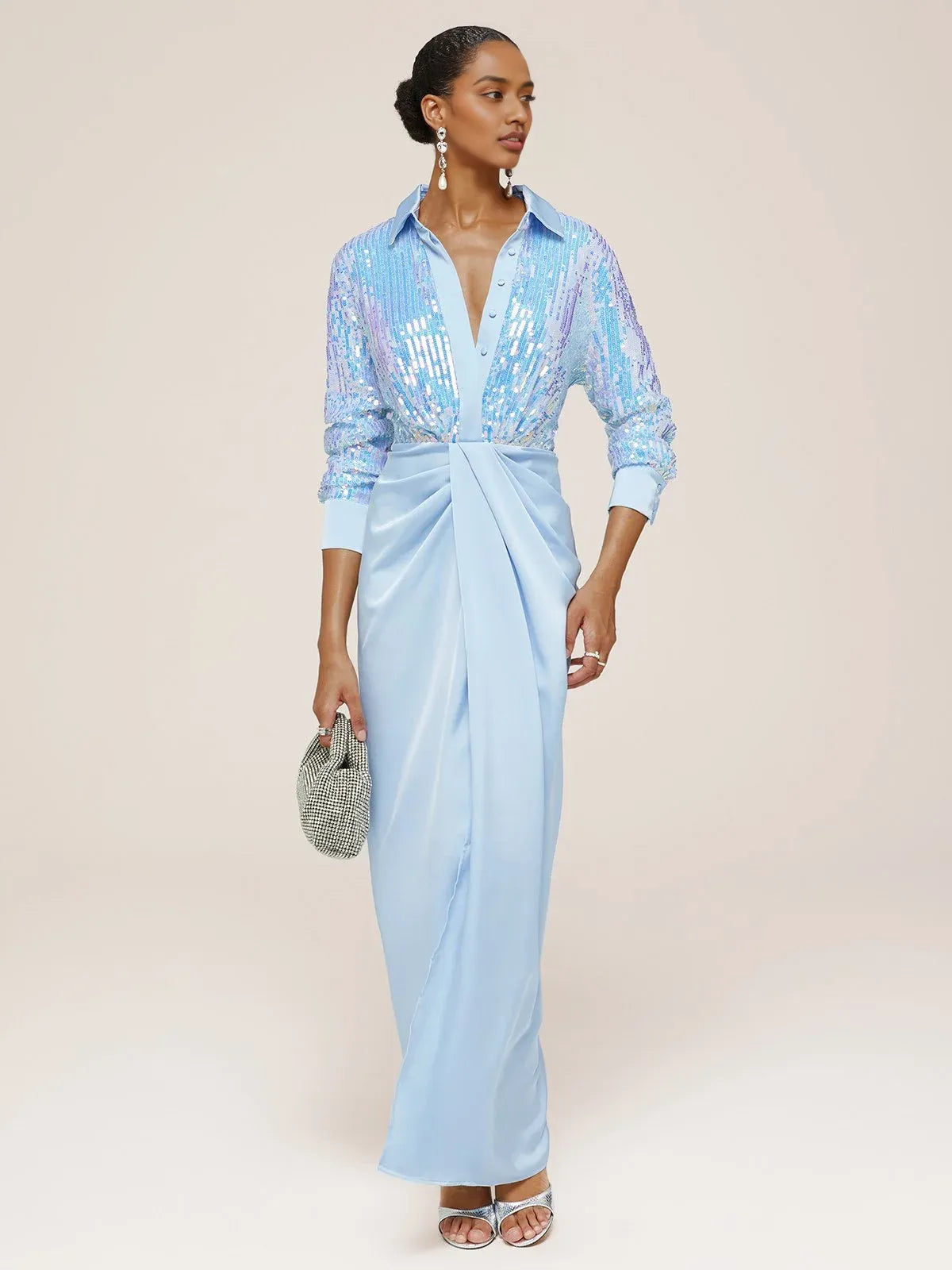 Unique Sheath V Neck Long Sleeve Keyhole Floor-Length Prom Dress