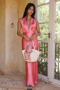Pink Unique V Neck Prom Dresses for Ladies Formal No Slit Simple Strapless Prom Dresses