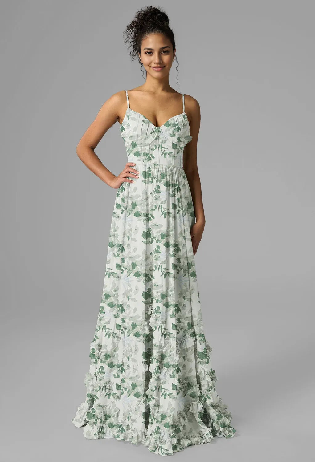 A-line V-Neck Floor Length Spaghetti Straps Prom Dresses Sleeveless Corset Ruching Ruffles Cheap Bridesmaid Dresses