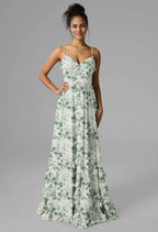 A-line V-Neck Floor Length Spaghetti Straps Prom Dresses Sleeveless Corset Ruching Ruffles Cheap Bridesmaid Dresses