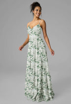 A-line V-Neck Floor Length Spaghetti Straps Prom Dresses Sleeveless Corset Ruching Ruffles Cheap Bridesmaid Dresses