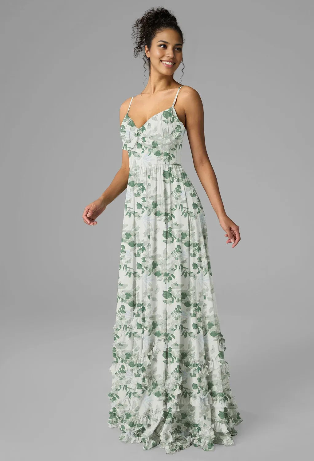 A-line V-Neck Floor Length Spaghetti Straps Prom Dresses Sleeveless Corset Ruching Ruffles Cheap Bridesmaid Dresses