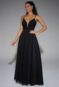 A-line V-Neck Glitter Spaghetti Straps Floor Length Prom Dresses Sleeveless Pleated Custom Off the Shoulder Evening Dresses