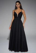 A-line V-Neck Glitter Spaghetti Straps Floor Length Prom Dresses Sleeveless Pleated Custom Off the Shoulder Evening Dresses