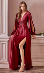 V-Neck Long Sleeves A-Line Fashion Off the shoulder Floor Length Prom Dress For Sale For Ladies