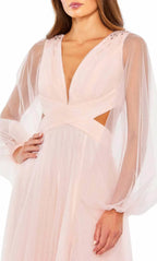 V-Neck Long Sleeves A-Line Romantic Floor Length Prom Dress Hot Sale For Ladies