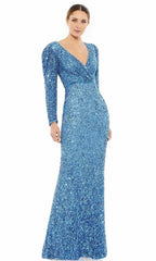 V-Neck Long Sleeves Sheath Shiny Sequin Floor length Long Prom Dress For Sale For Women