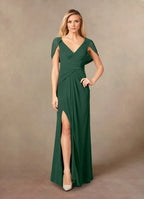 Dress Mermaid V-Neck Pleated Mother Of The Bride Evening Dress Classic Cape Sleeve Leg Slit Plus Size Mother Of The Groom Dresses